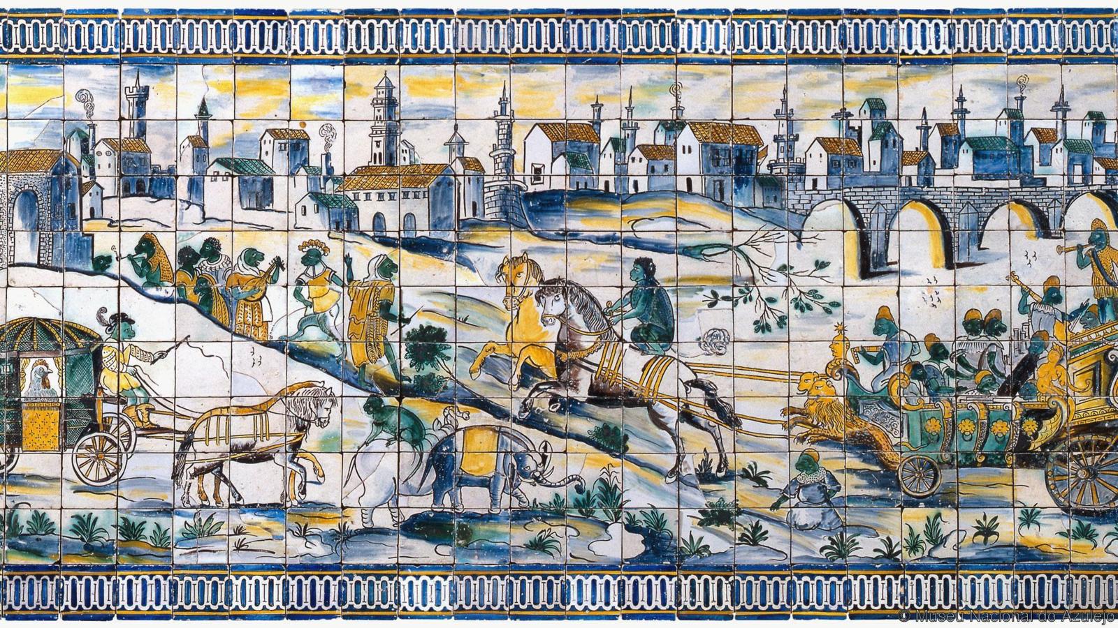 Mural of town landscape in the National Azulejo Museum in Lisbon