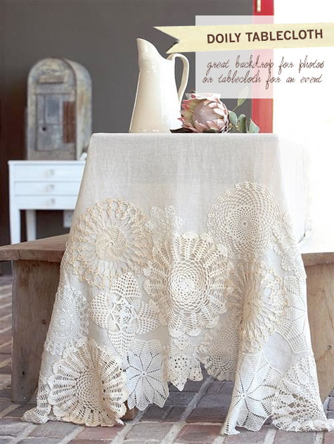 doilies on sewn on table cloth