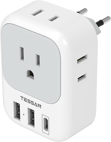 North America to Europe Travel Adapter with USB and USB-C ports