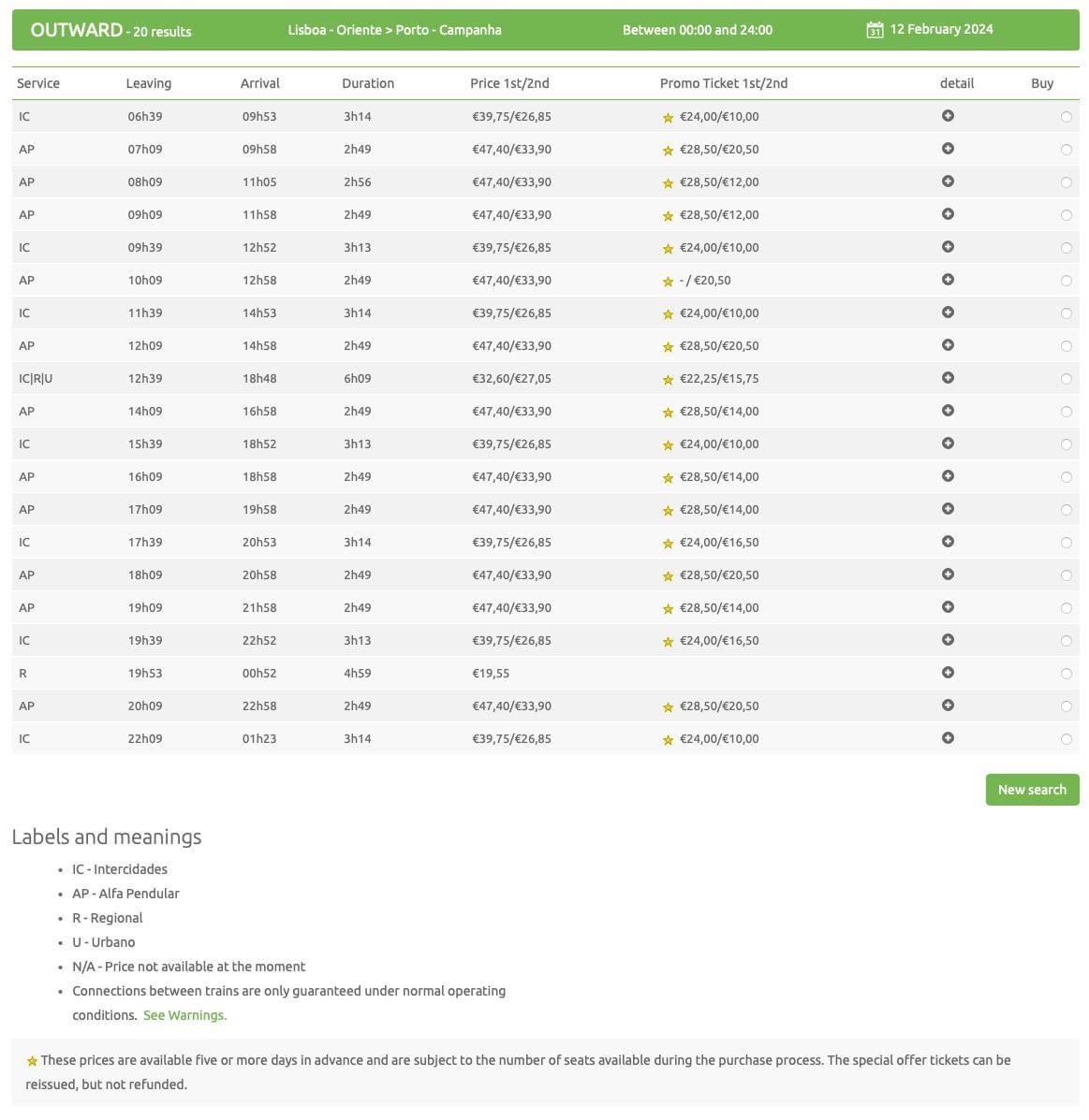 Schedule and train selection.