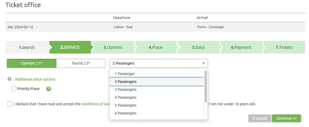 Select number of passengers.