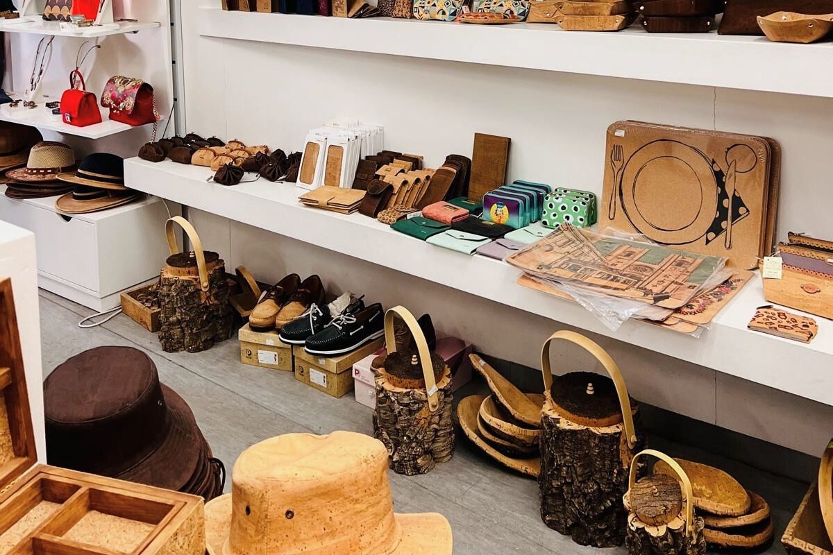 Store with cork products, like wallets, hats, bags, etc.