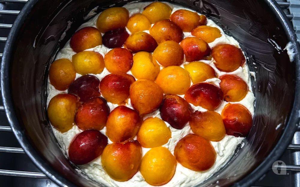 Plum torte before it is baked in the oven.