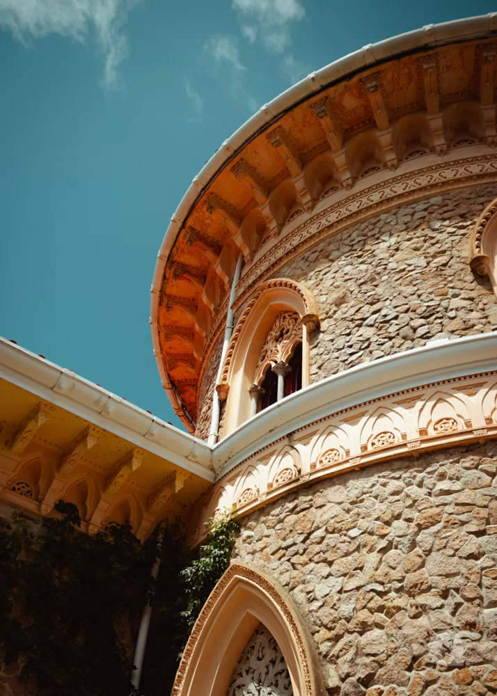 Close up of the palace's stone facade.